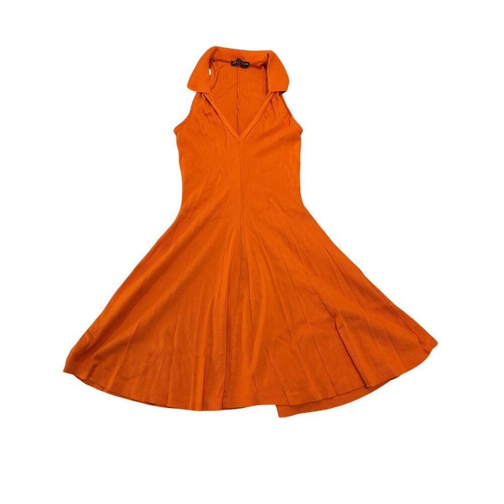 Zara Ribbed Collared Flared Mini Dress